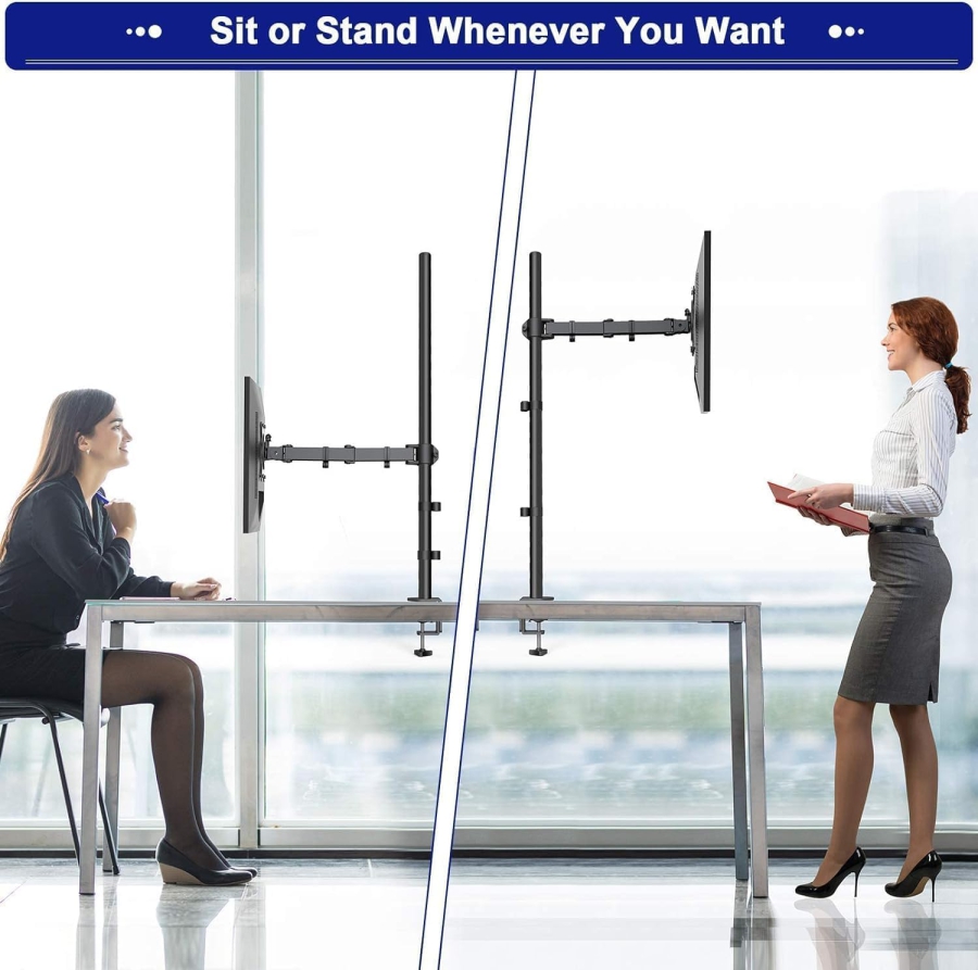 HUANUO Monitor Arm - 1 Monitor - [13–32"] - Extra-High 101cm Column / up to 10kg (Ergonomic Solution for Sit-Stand Workstations: 1010 mm Pole for Flexible Height Adjustment up to 10 kg)